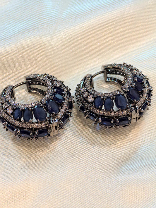 Midnight Blue Crystal Hoop Earrings