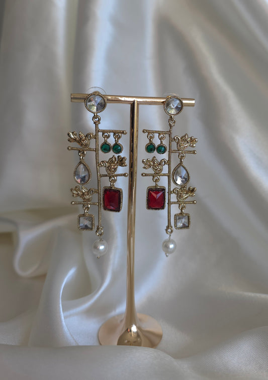 Vintage Gemstone & Pearl Statement Earrings