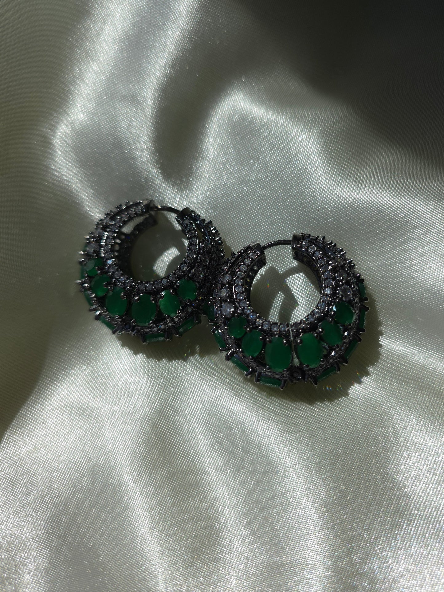 Emerald Green Crystal Hoop Earrings
