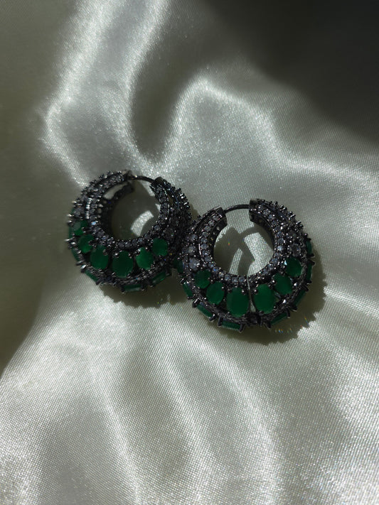 Emerald Green Crystal Hoop Earrings