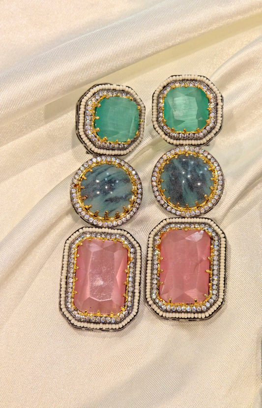 Mint & Blush Pink Statement Stud Earrings