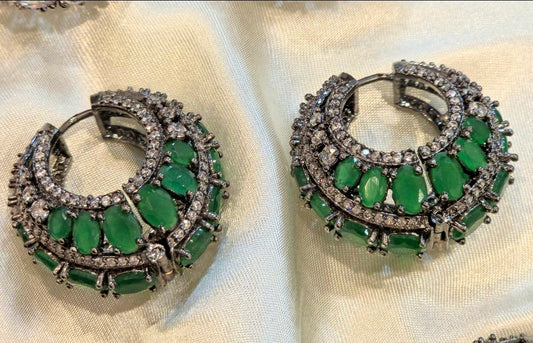 Emerald Green Crystal Statement Hoop Earrings